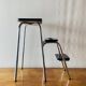 Tabouret escabeau vintage en formica noir et acier chromé