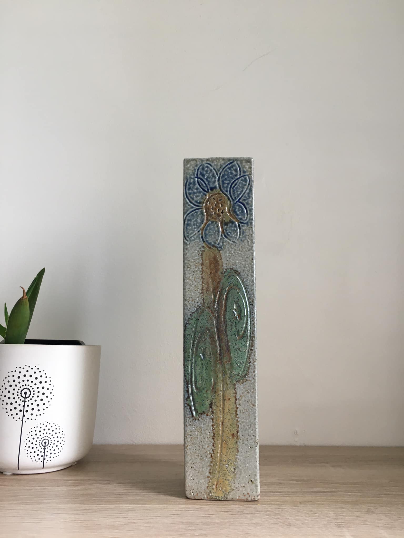 Stoneware soliflore vase signed Jean Claude Monange, "Marguerite" motif