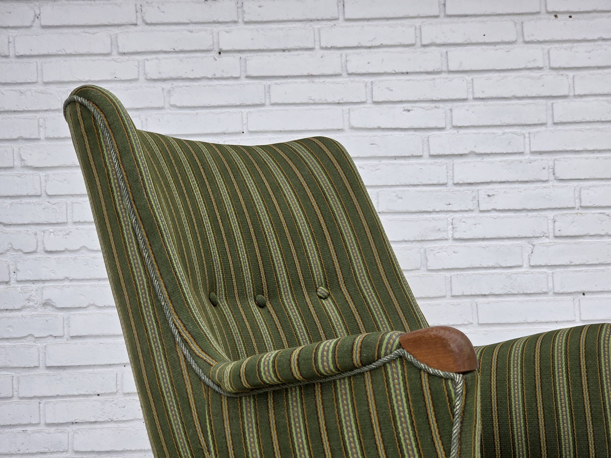 1960s, Danish armchair, green furniture wool, teak wood.