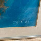 Old Oil On Paper JULIE Boat 89 + Grey Aluminum Frame