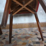 Lot of 8 vintage wooden chairs and red skai