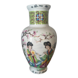 Japanese porcelain vase decorated with 2 geishas and flowering trees