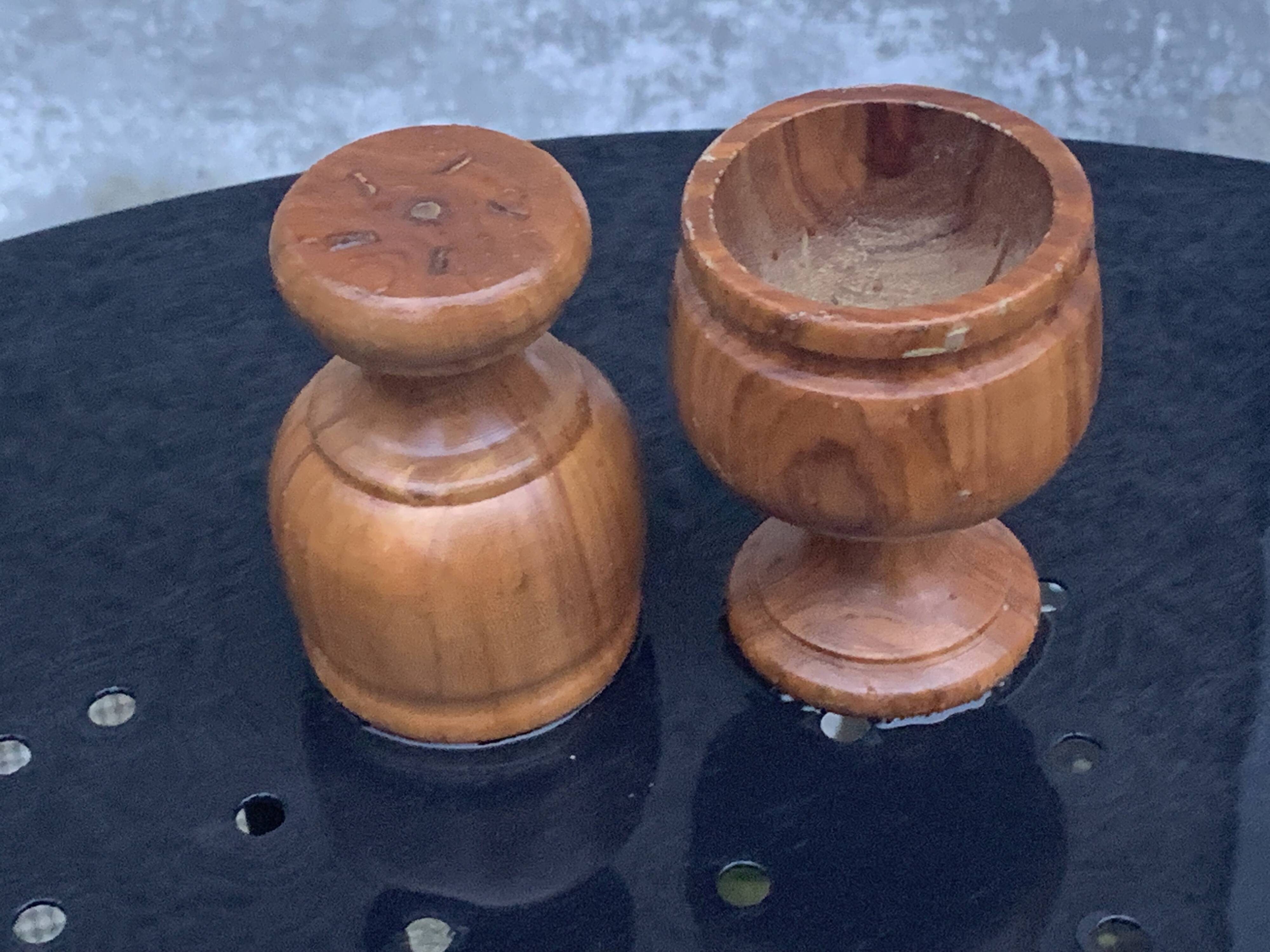 3 wooden egg cups, vintage