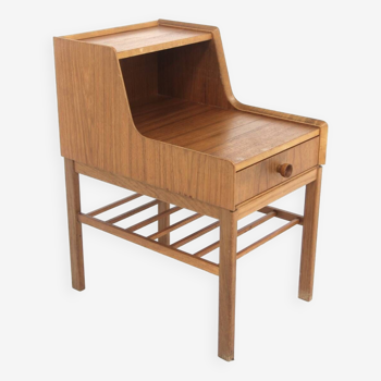 Table de chevet scandinave en teck et en hêtre, Suède, 1960