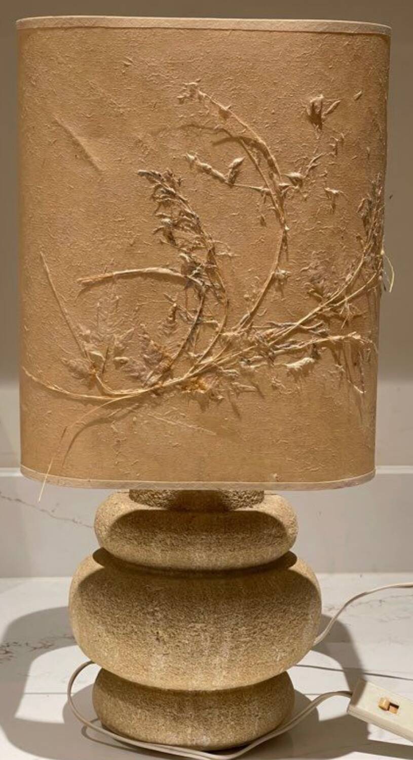 Vintage lamp with a stone base, herbarium lampshade.