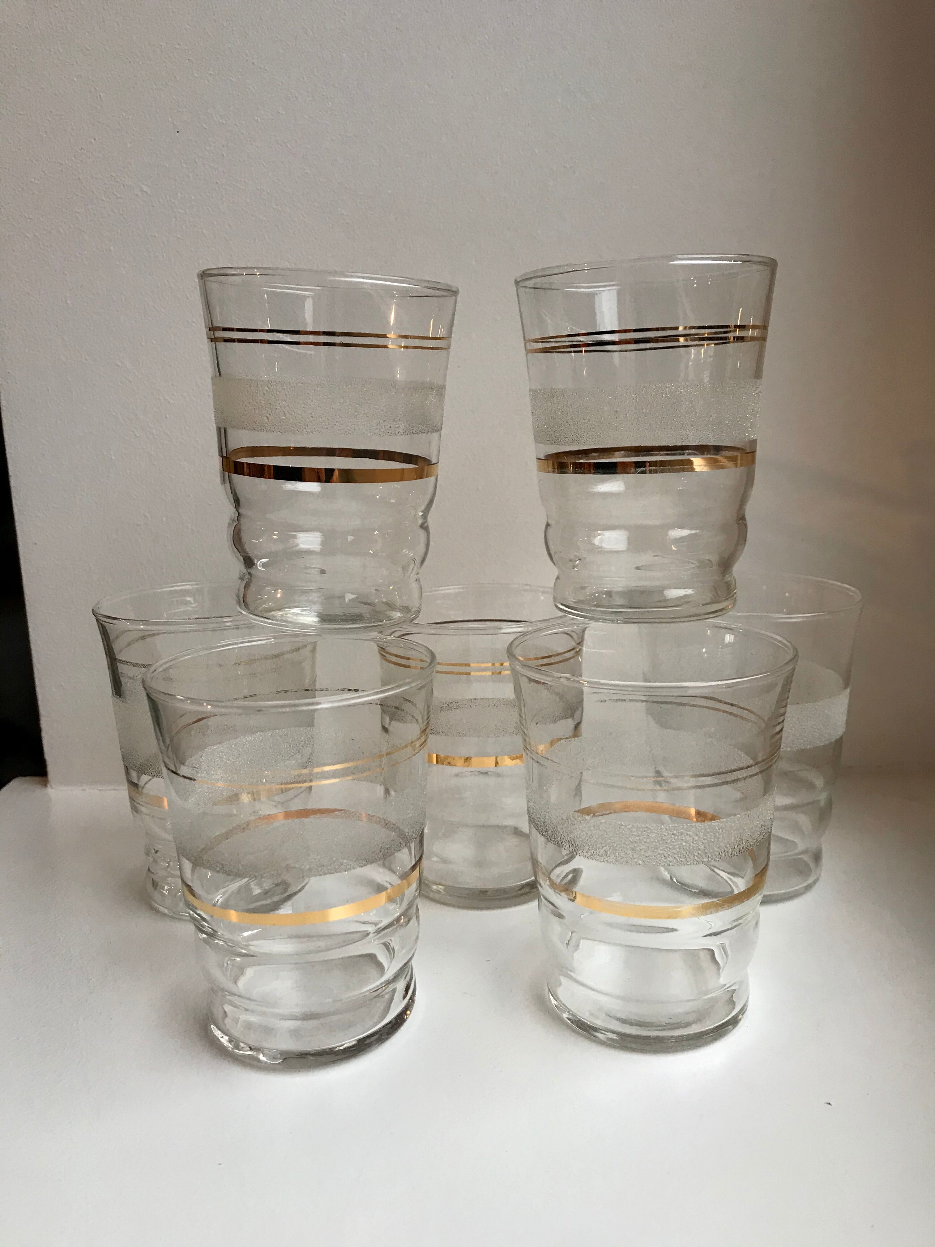 Set of 7 granite water glasses with golden edging 50s-60s