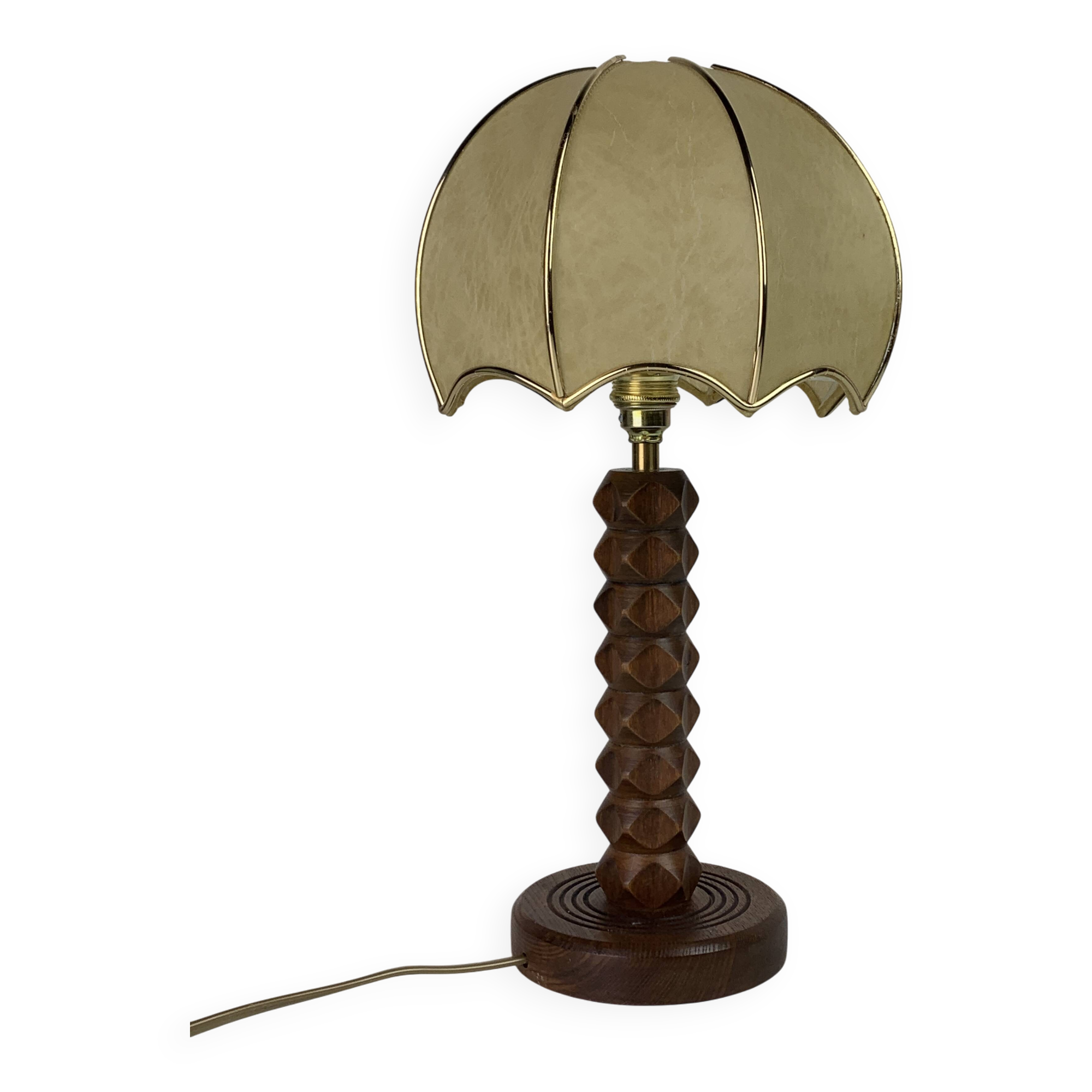 French modernist wood turned mushroom cocoon table lamp, 1950s