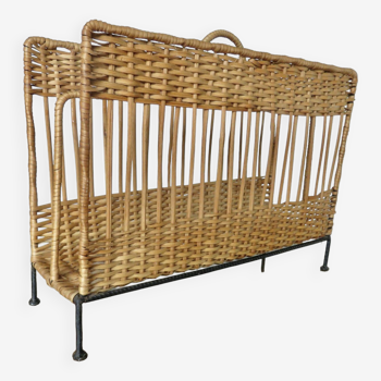 Rattan, wicker and metal magazine rack from the 60s and 70s