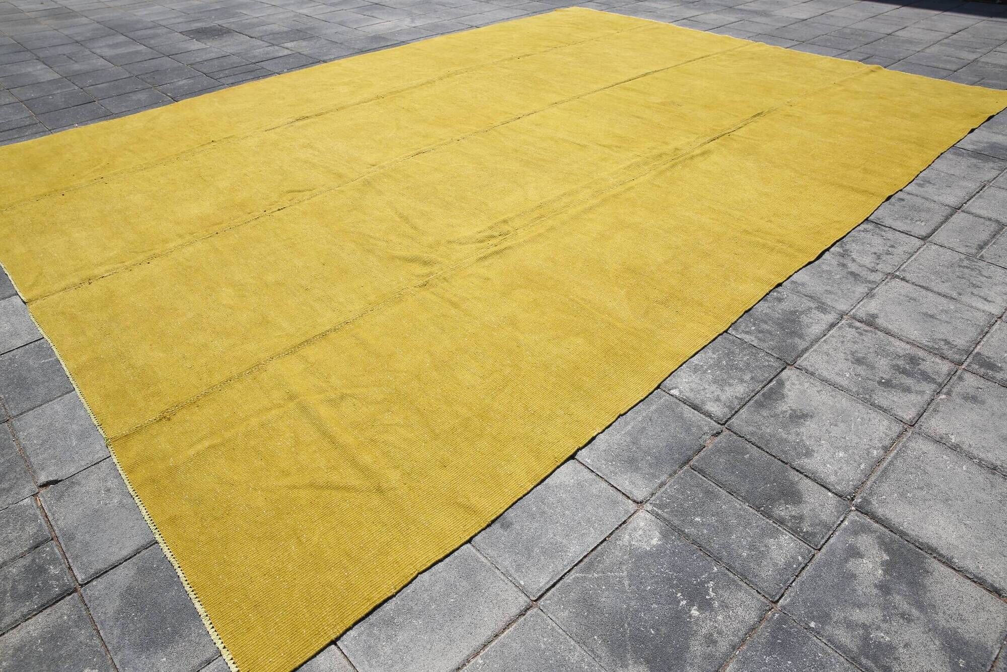 Vintage Mustard Yellow Kilim Rug,Large Turkish Woven Wool Carpet,302x410 Cm