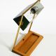 1960s Temde table lamp with a brass frame, teak base, and green lampshade