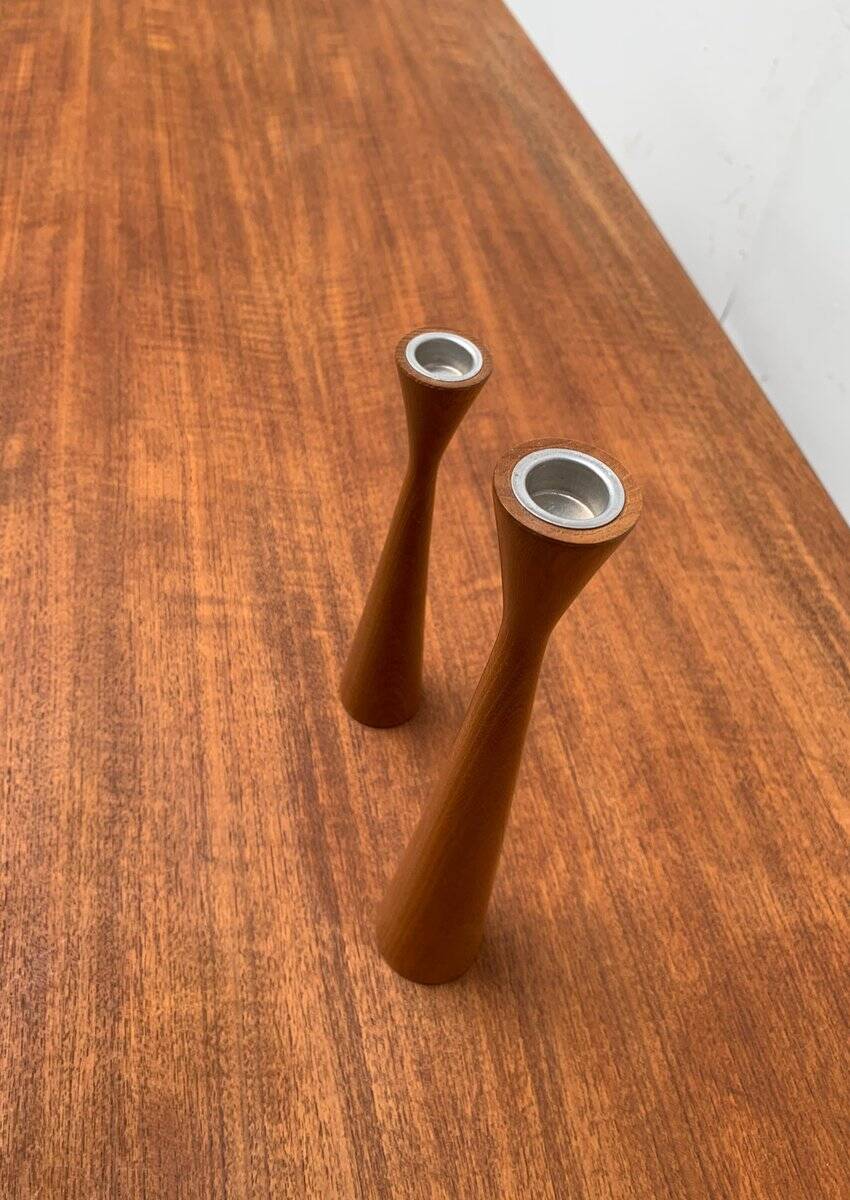 Vintage Danish teak candle holders, set of 2.