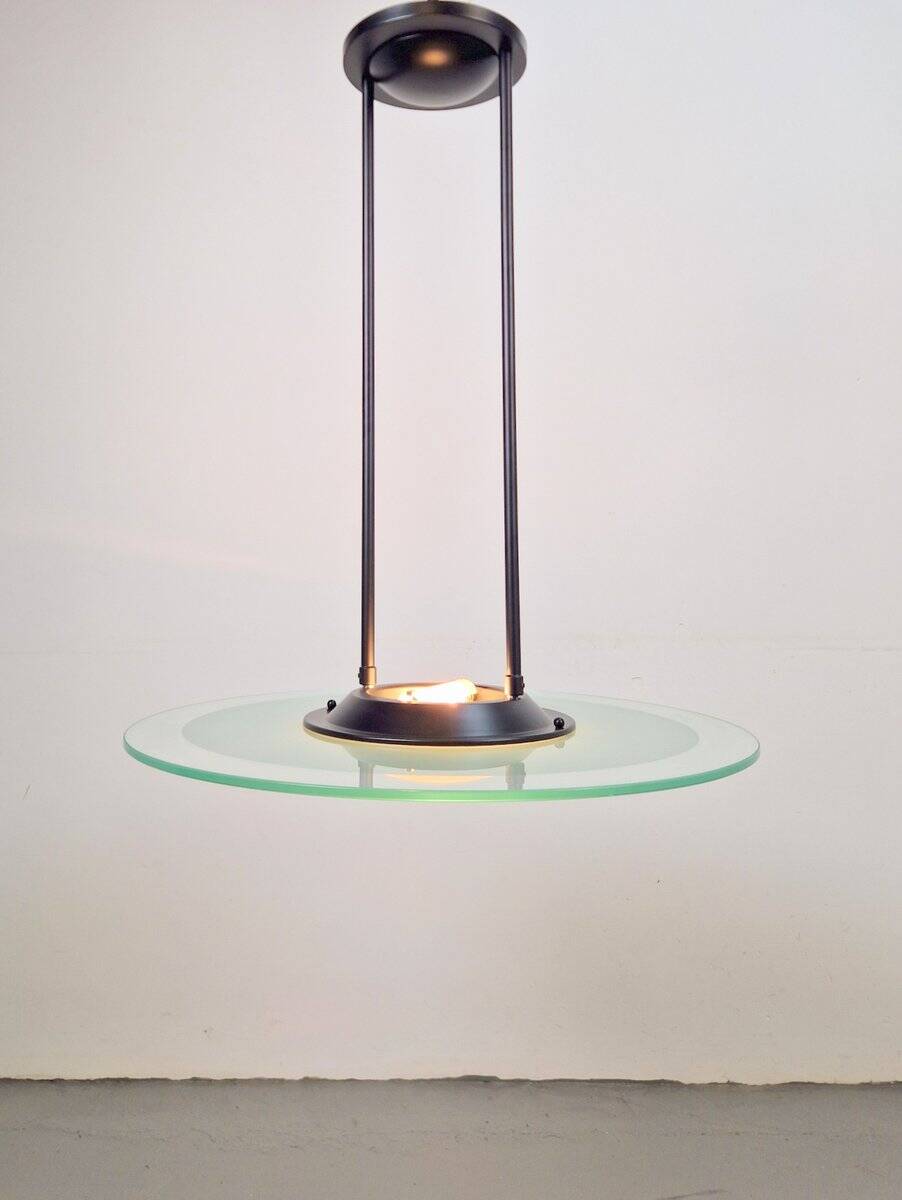 Vintage Italian Glass Disc UFO Pendant Lamp, 1980s
