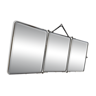 Vintage 1940s triptych barber mirror with bevelled chrome and snake imitation - 31 x
