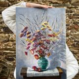 Peinture bouquet fleurs séchées J.Moy