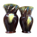 Pair of flaming ceramic vases