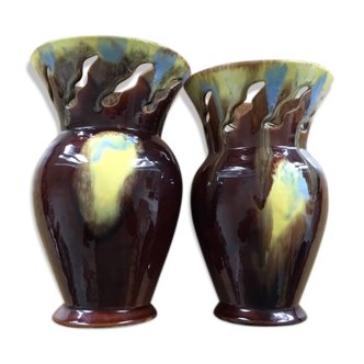 Pair of flaming ceramic vases
