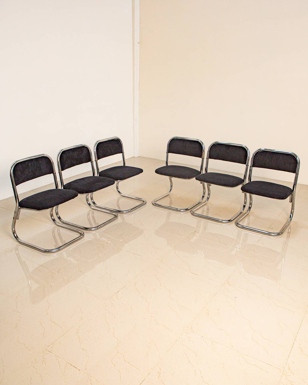 Set of 6 70's Italian tubular chairs