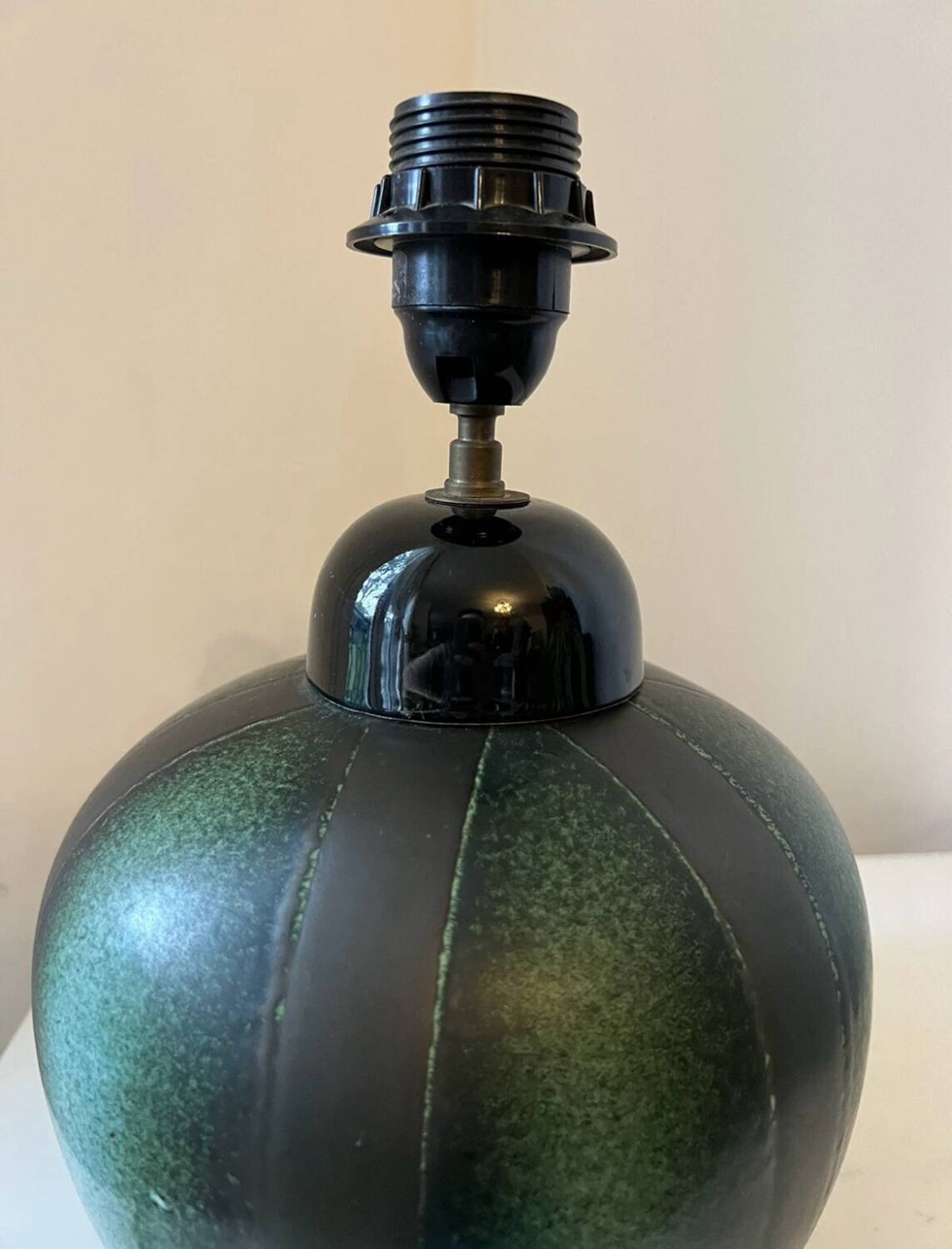 Vintage 1970s green and black ceramic lamp base