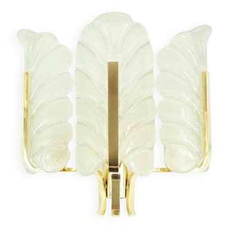 Large Scandinavian Glass & Brass Leaf Wall Light by Fagerlund, 1960s
