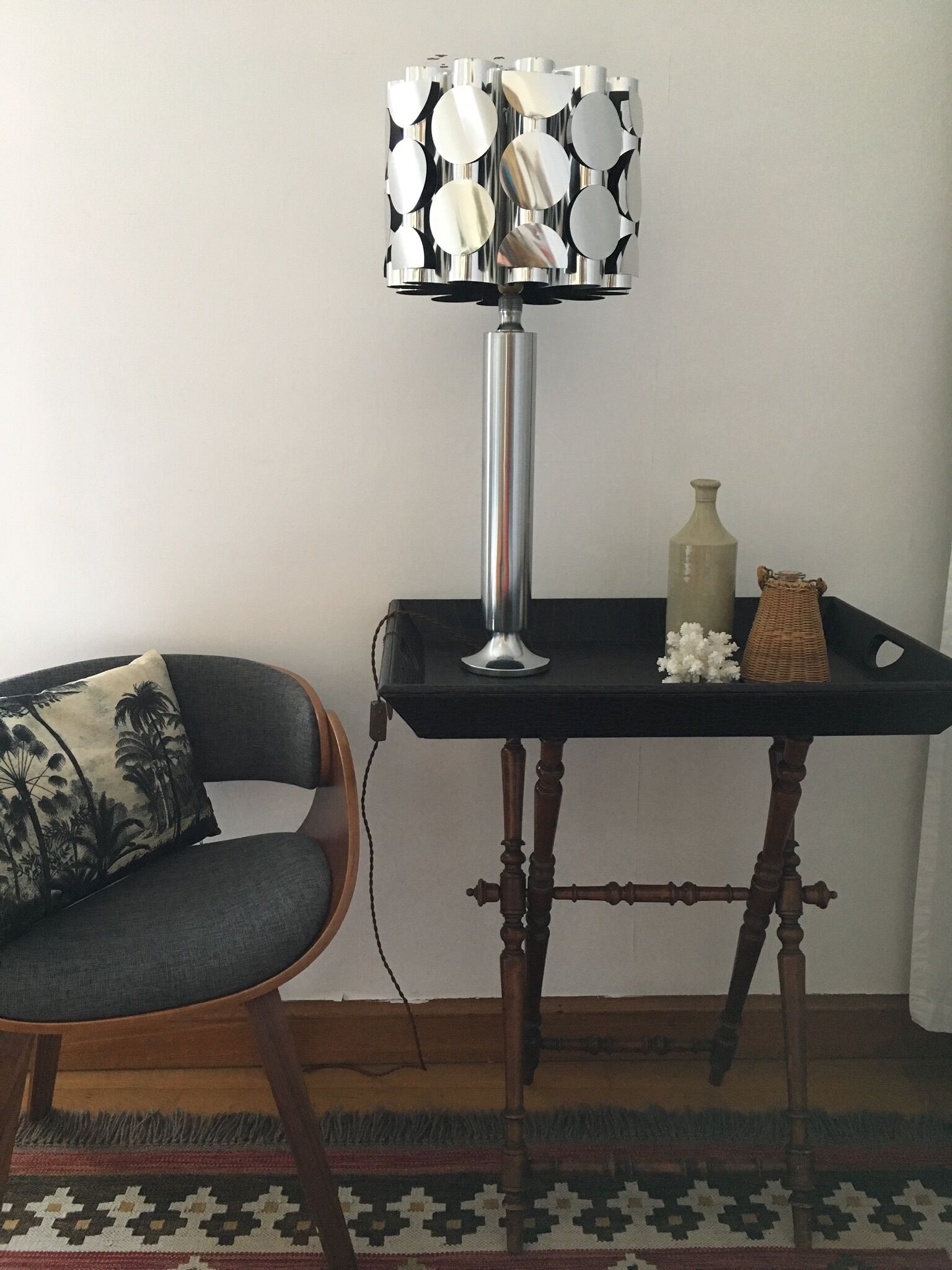 Vintage 70's brushed steel cylindrical lamp