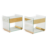 Pair of bedside tables or sofa ends in brass, glass and mirror. 1970s.