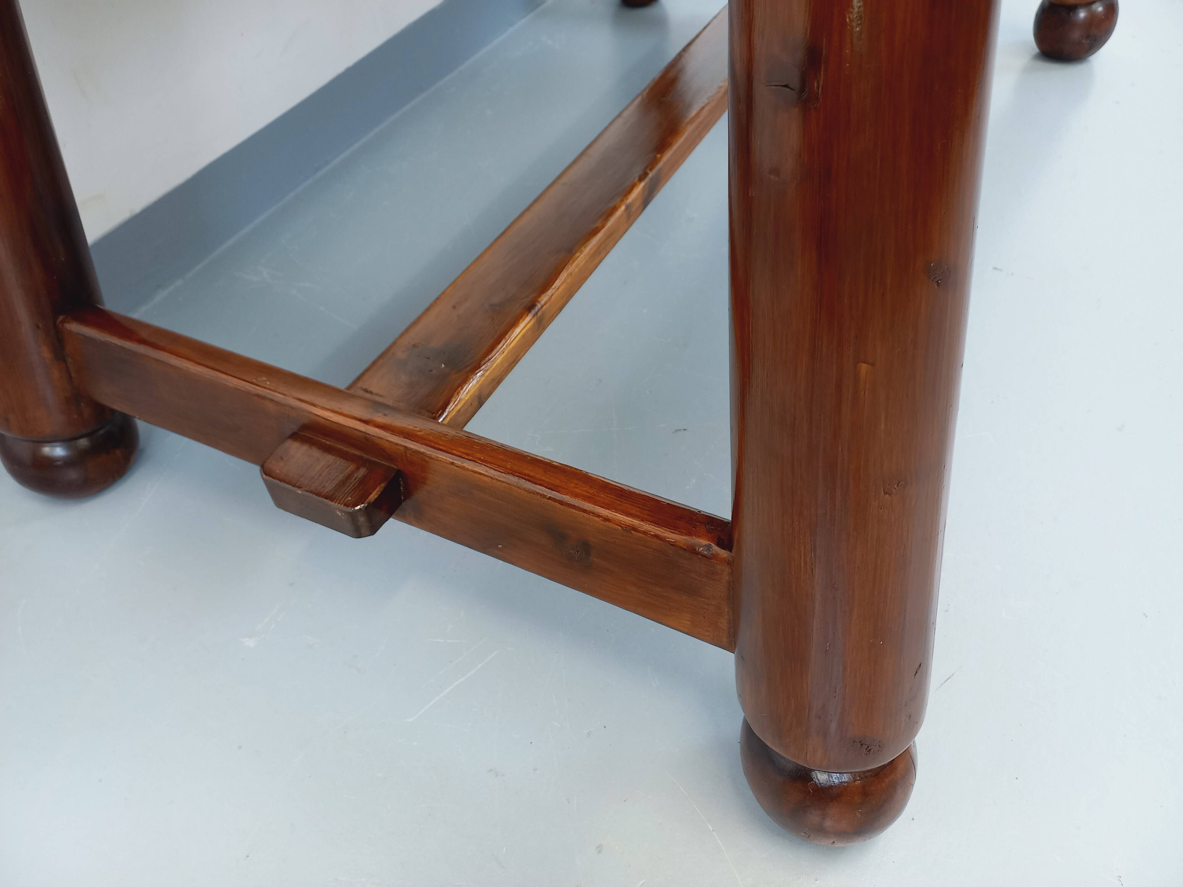 Brutalist rectangular dining table by Georges Robert in pine wood.