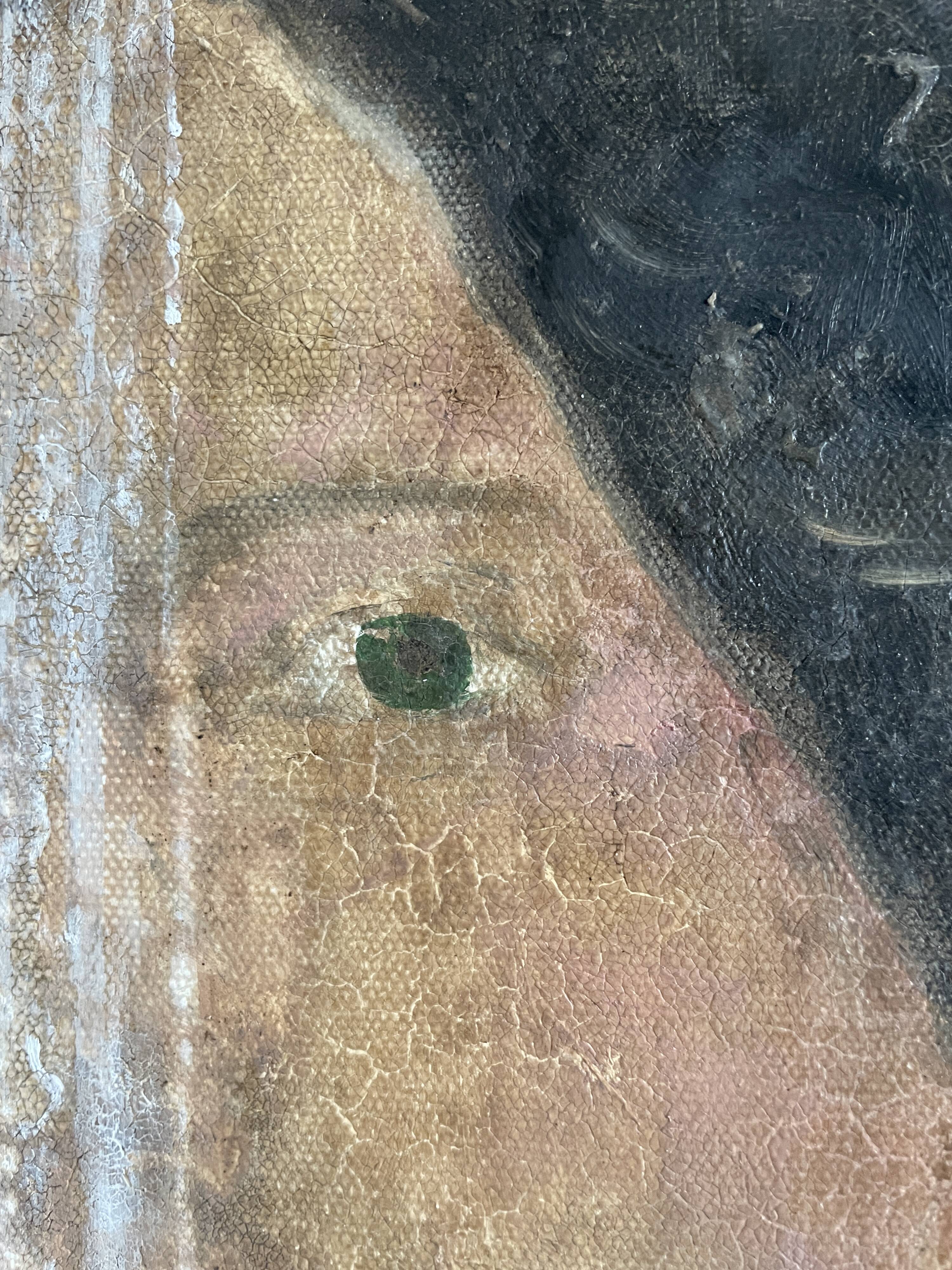 Huile sur toile portrait femme bijoux