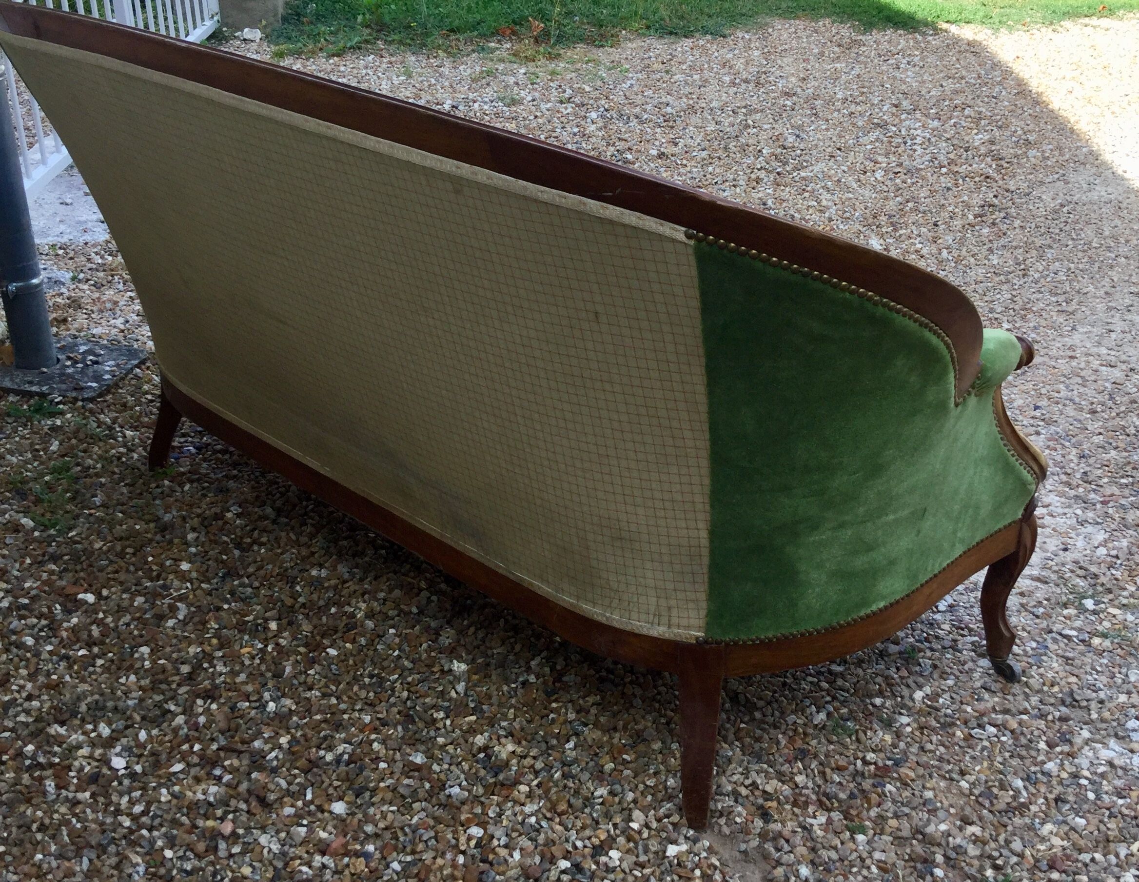 Louis XVI style bench in green velvet