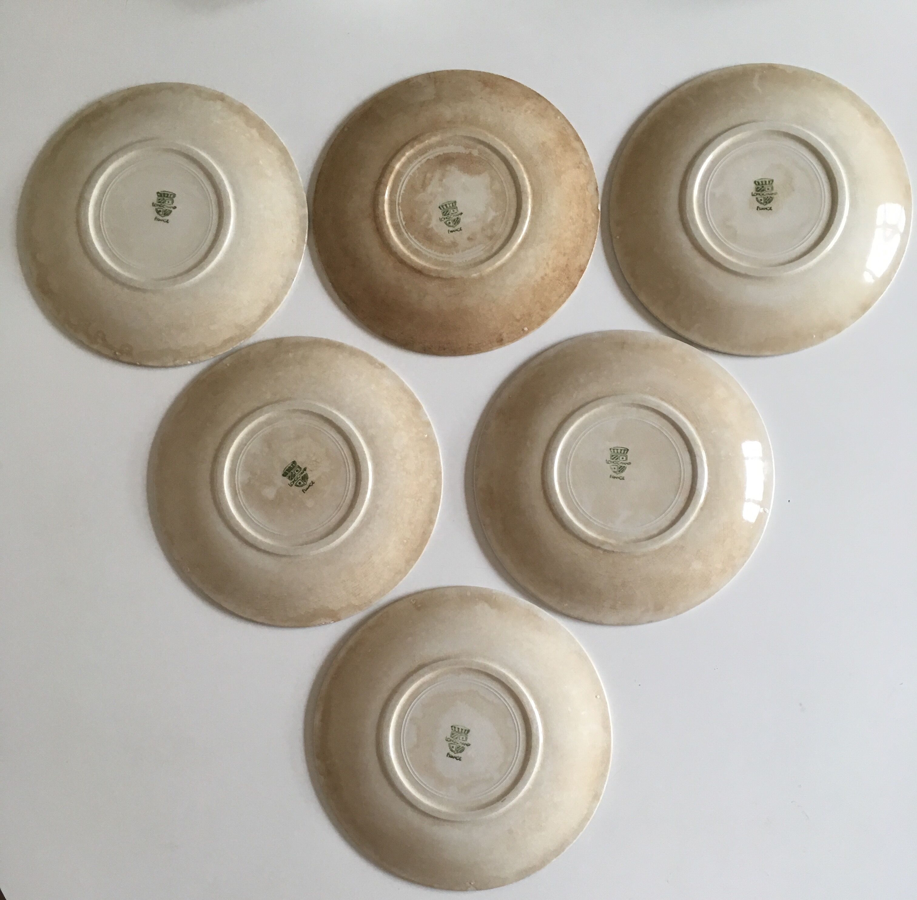 set of 6 flat plates in low-century 50's iron earth faience