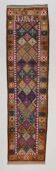 Blue Pink Geometric Oushak Runner Rug, 80x302Cm