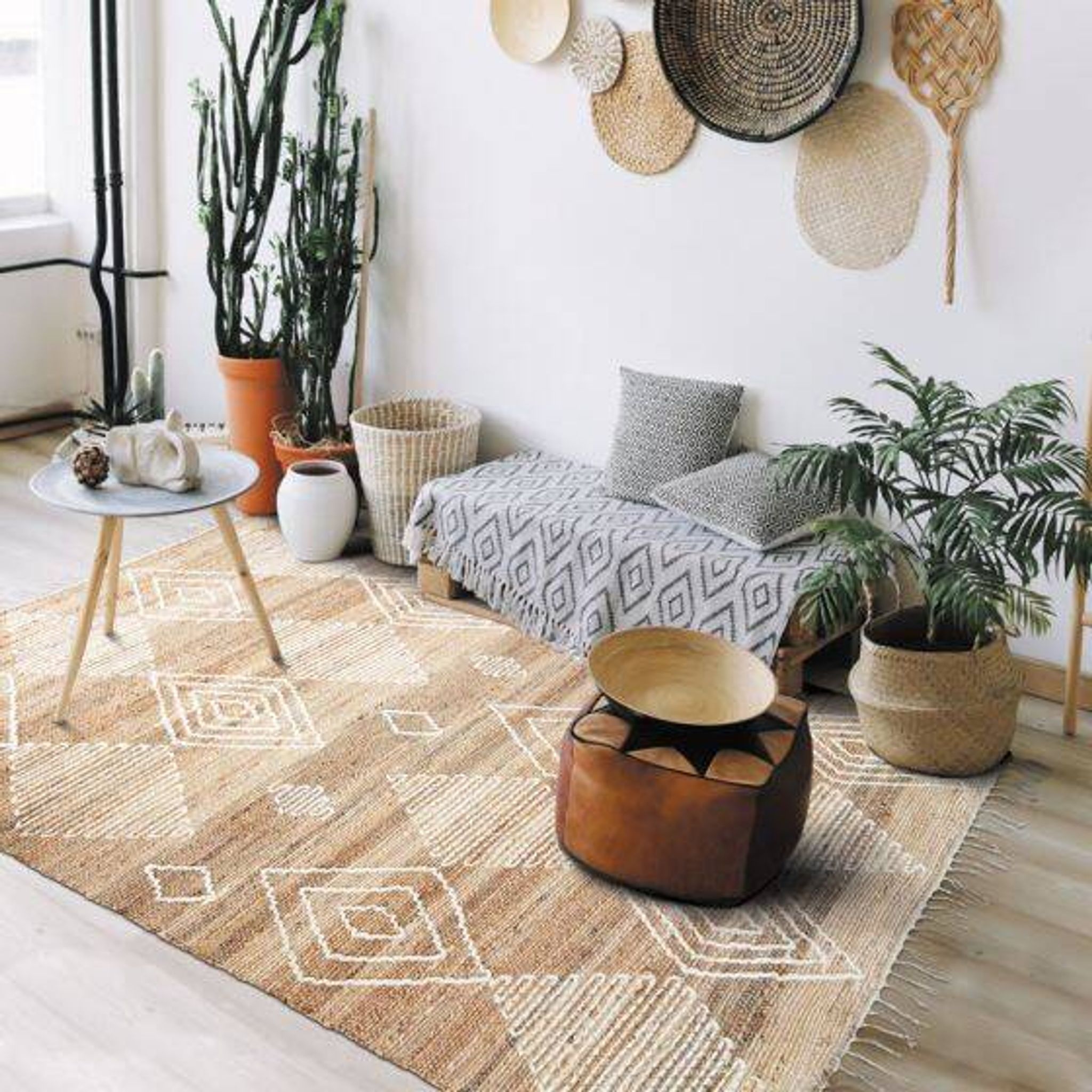 Tapis style berbère en jute naturel 120 x 170 cm