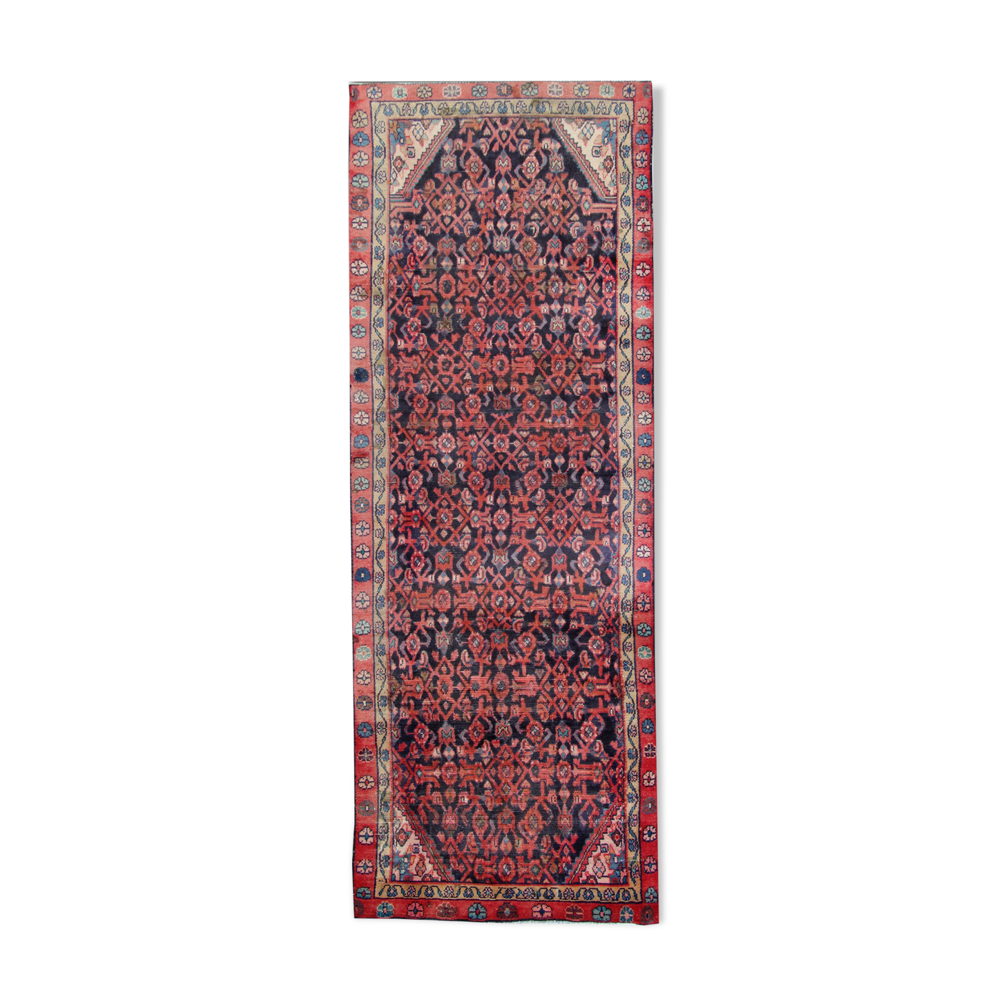 Long handmade vintage persian rug traditional wool carpet- 105x280cm