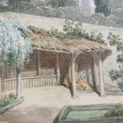 Le jardin de l’abbaye.Aquarelle XIXe monogrammée