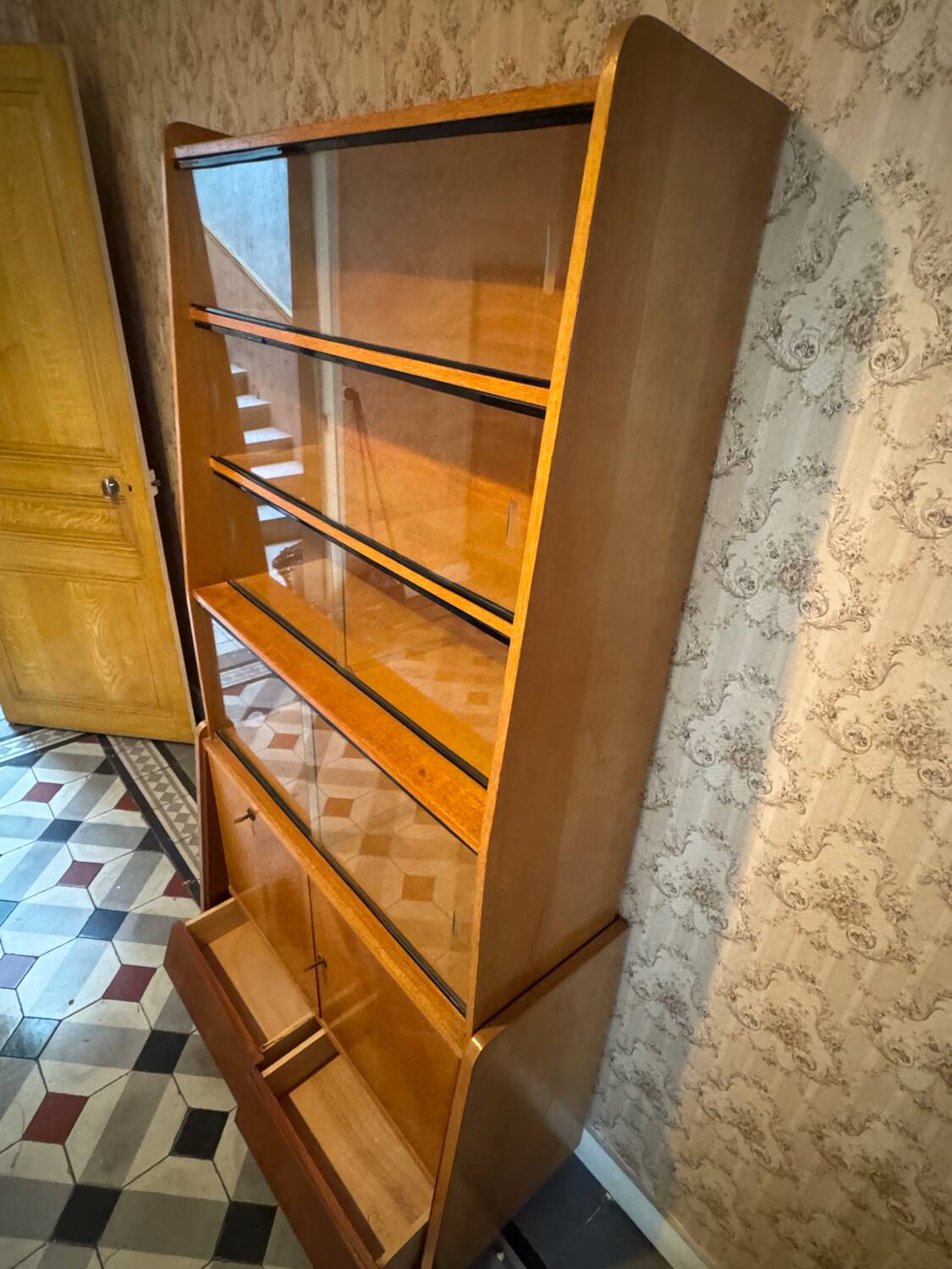 Mid-century vintage asymmetrical display cabinet