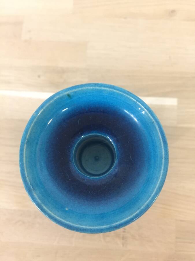 Scandinavian turquoise glazed ceramic candlestick – Denmark, 1960