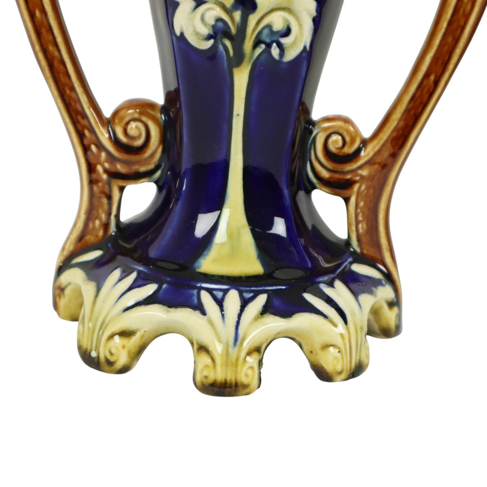 Art Nouveau Barbotine Majolica Vases Jardinière Set of 3