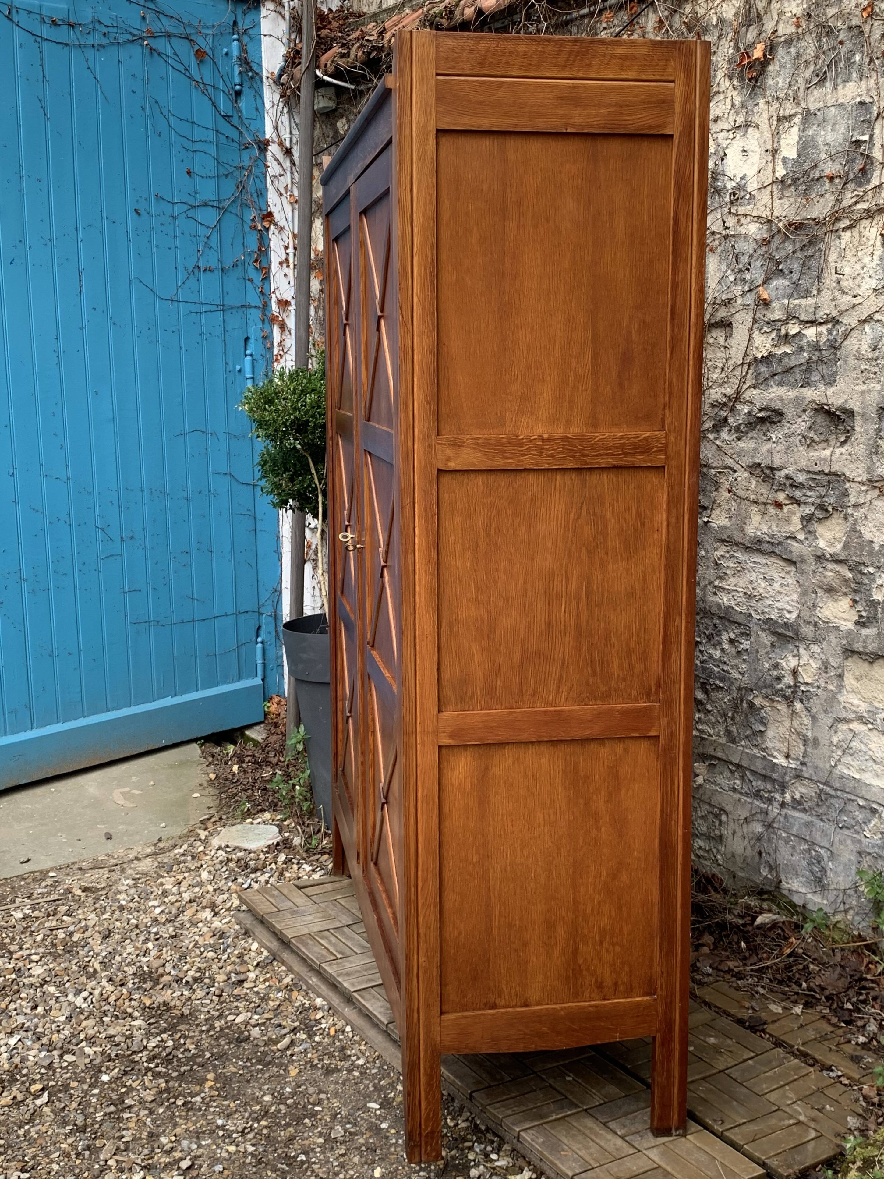 Vintage solid oak cross-braced wardrobe 1940