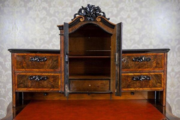 Bureau secrétaire en noyer et placage Louis Philippe antique, 1860