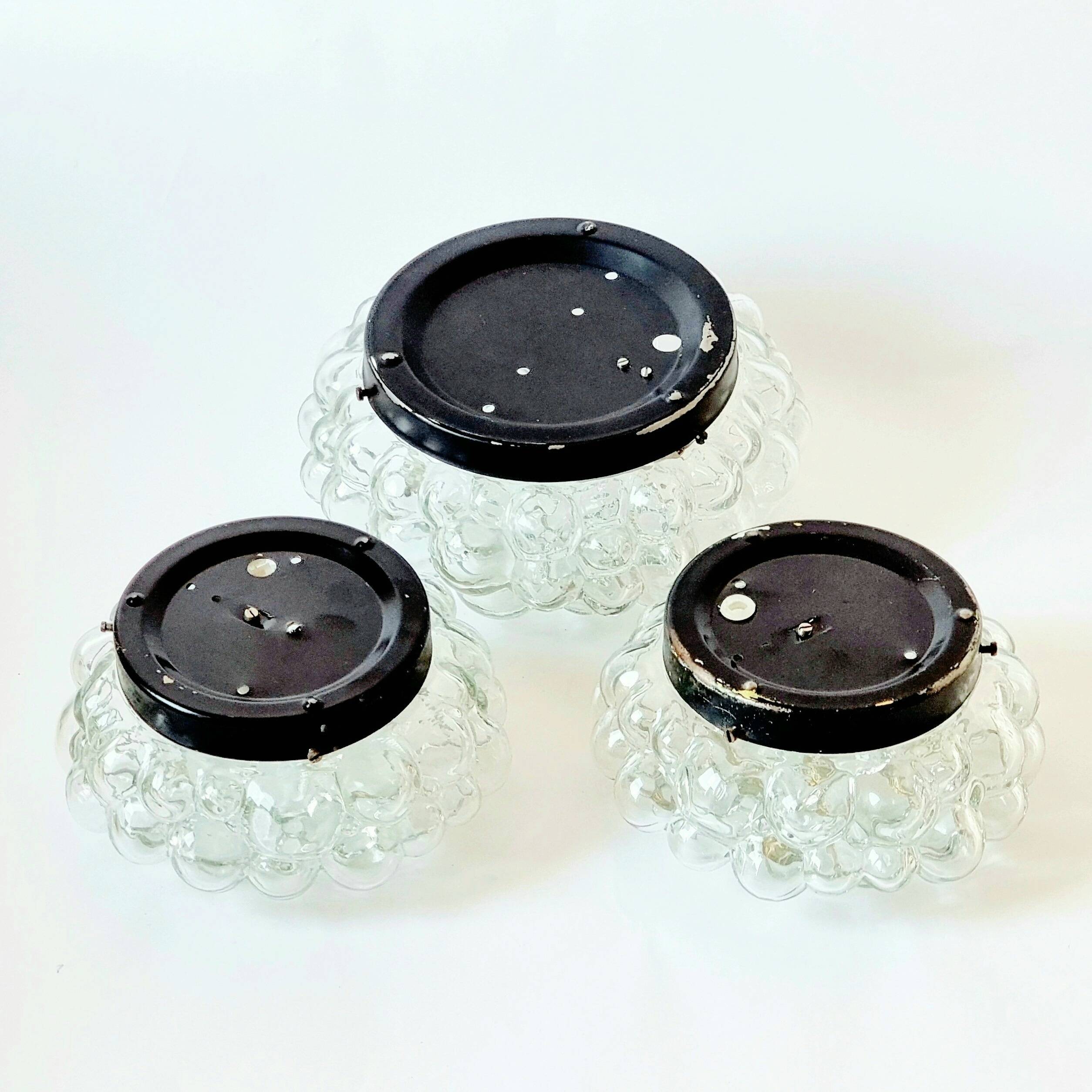 Set of 3 Mid-Century Glass Ceiling Light & 2 Wall Lights by H.Tynell, 1960s