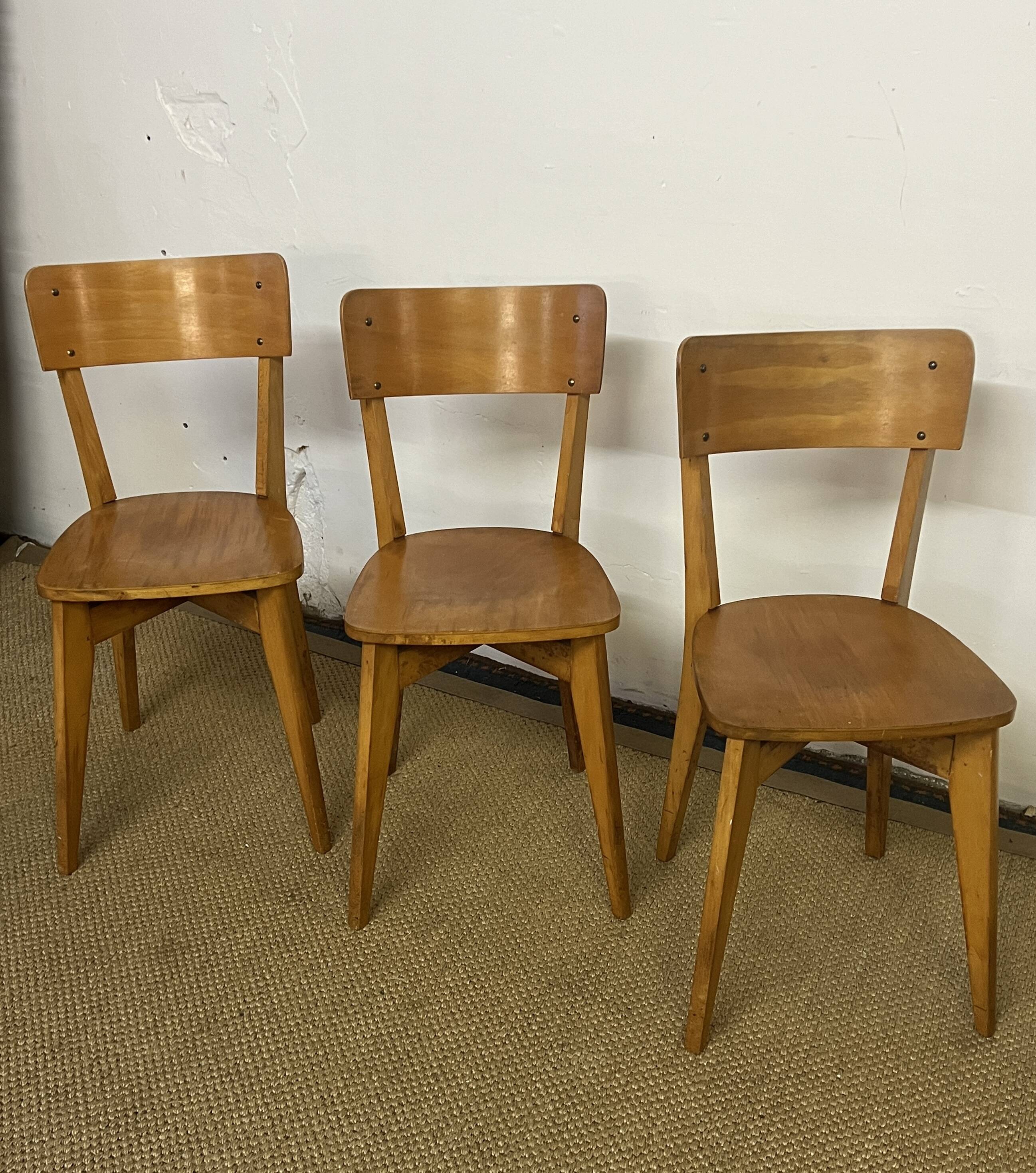 Set of 3 vintage wooden bistro chairs