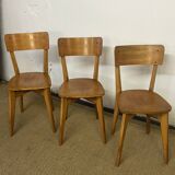 Set of 3 vintage wooden bistro chairs