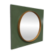 Unusual round wall mirror, 60 cm, teak edge on a green rectangular board, 1960s