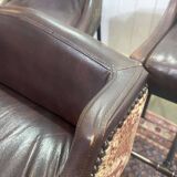 Série de 5 tabourets style industriel en métal et cuir, travail moderne