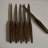 Set of 6 Scandinavian table knives, stainless steel blade, teak handle.