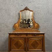 Superb Louis XV style chest of drawers with psyche doors in walnut marquetry circa 1880