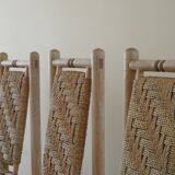 Set of 6 French Mid Century Naturalist Woven Highback Chairs in Solid Elm, 1960s