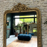 Antique Louis-Philippe fireplace mirror with pediment and beading, 174.5cm