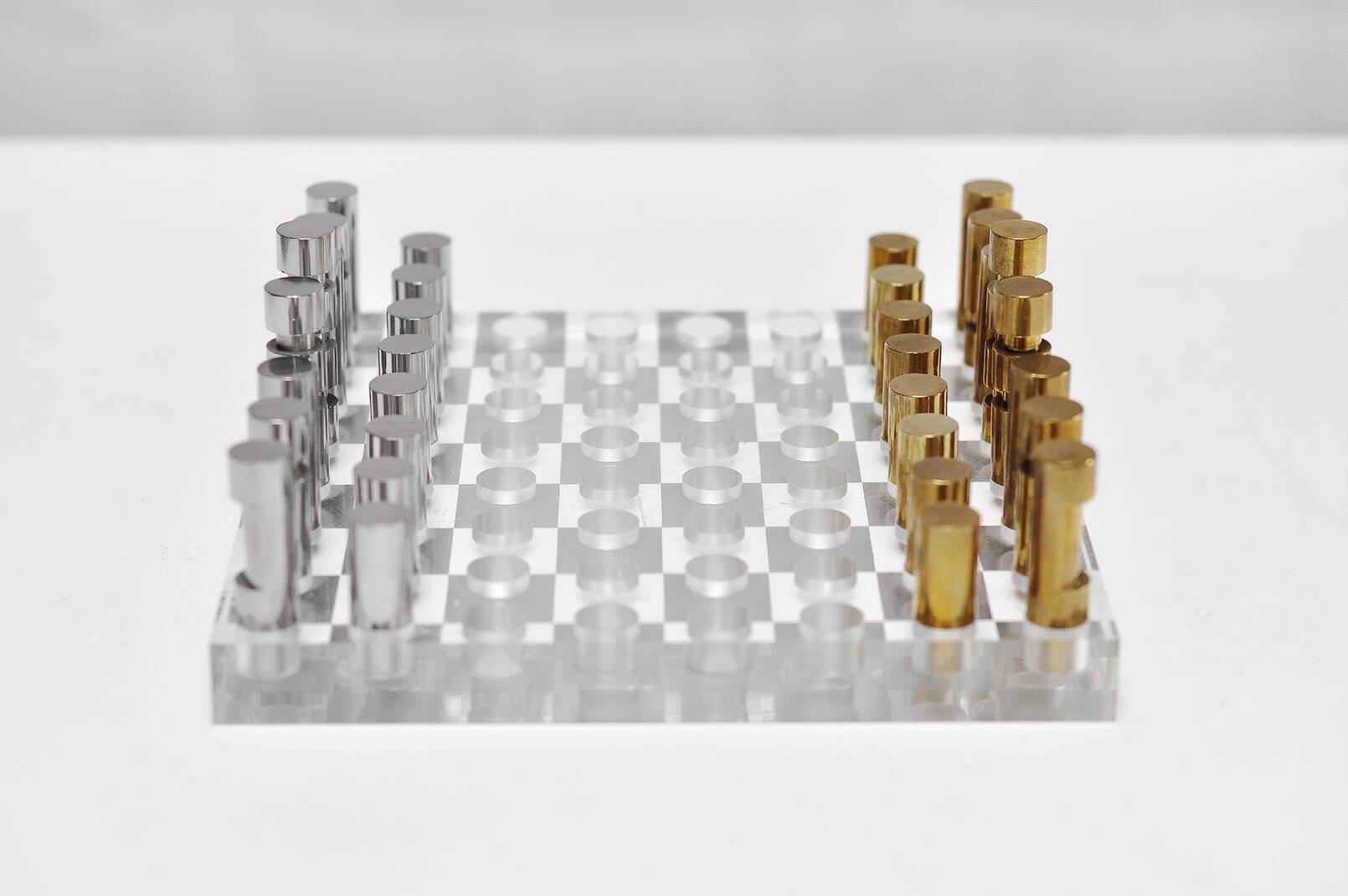 Modernist French Acrylic Glass Chess Set, 1970s, Set of 17