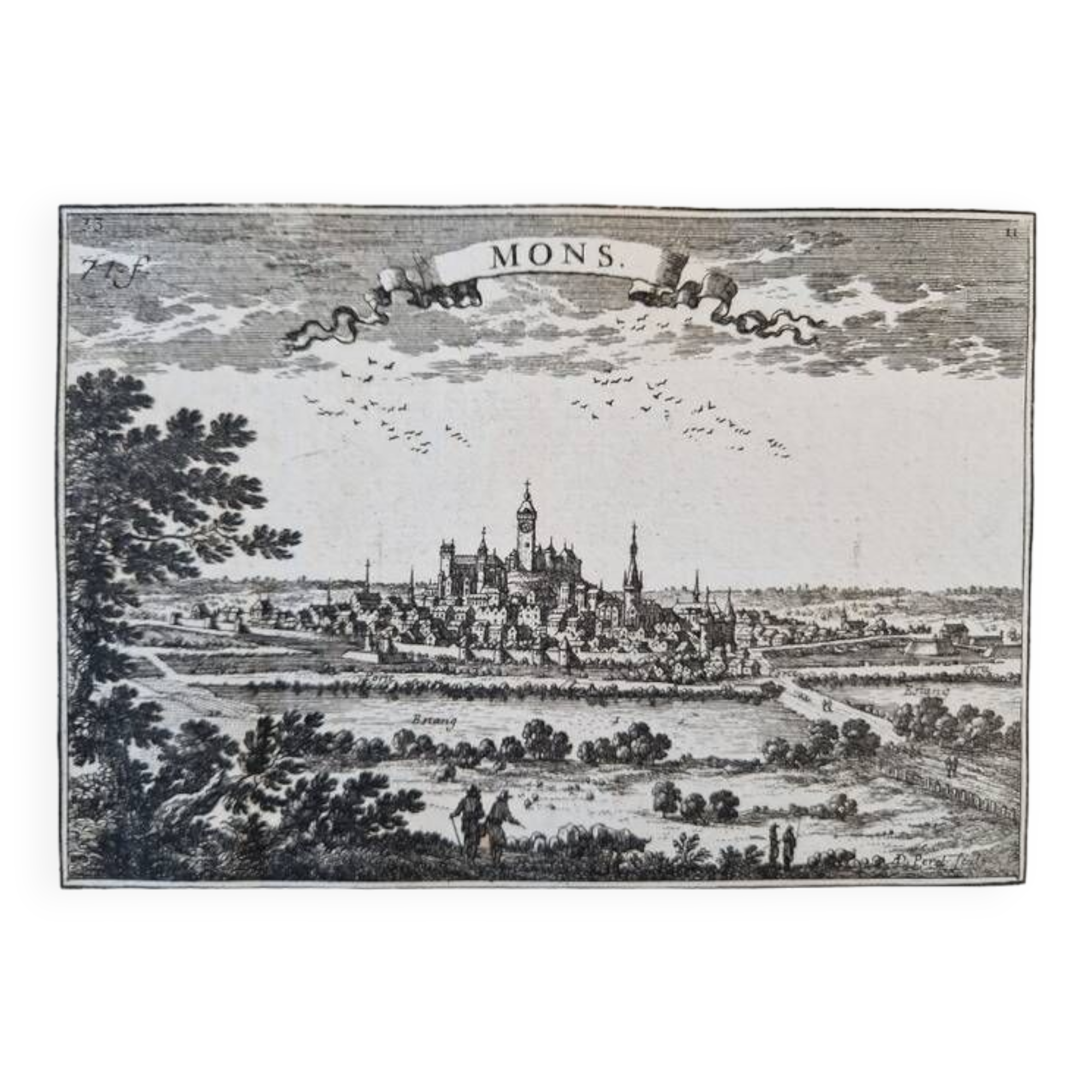 17th century copper engraving "Mons" By Sébastien de Pontault de Beaulieu (1612-1674)