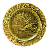 Antique molded earthenware plate – bird and wheat wheat decoration – barbotine style